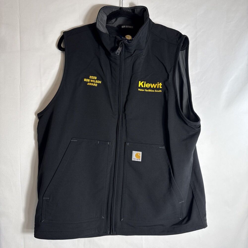 Kiewit Carhart Rain Defender Vest Mens Large Black Lined Custom Embroidered